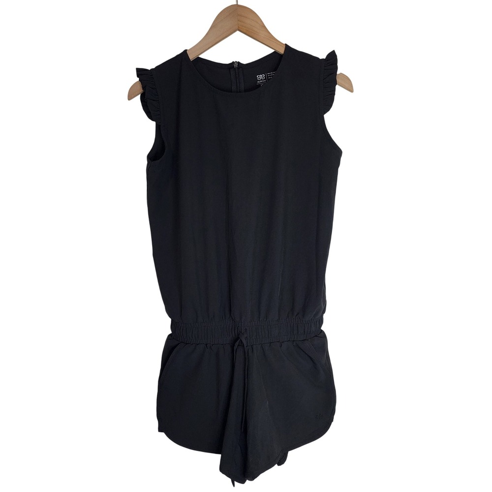 Albion Romper Women's XS‎ Shorts Sleeveless Ruffle Cap Active One Piece Black